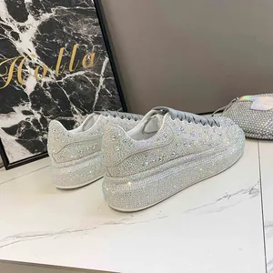 Luxury full rhinestone platform sneakers with thick soles and a sparkling finish