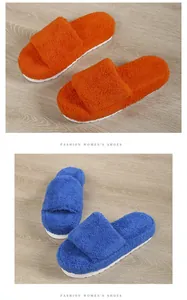 Stylish women's plush fuzzy platform slippers in vibrant orange and blue color options