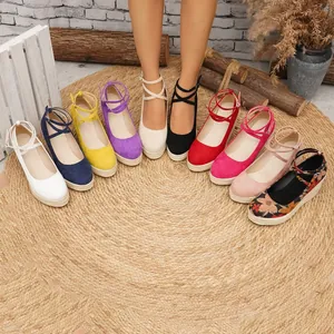 Sandalias de Cuña para Mujer Correa al Tobillo Punta Cerrada Alpargatas Plataforma Bohemio Gamuza Sintética Tacón Alto