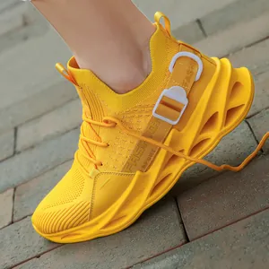 Bright yellow lightweight breathable mesh sneakers for men with hollow sole design
