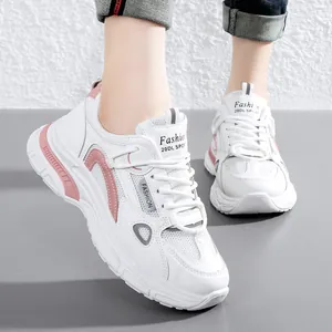 Modieuze wit-roze chunky sneakers met dikke plateauzool voor dames sport