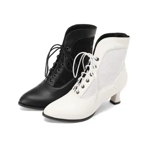 Detailed look at Victorian lace-up ankle boots featuring elegant embroidery details