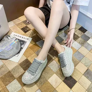 Sparkly silver rhinestone platform sneakers for women with chunky dad shoe sole style