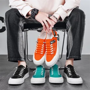 Stylish men's chunky platform canvas sneakers in orange teal and classic black colors