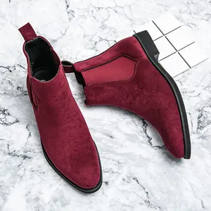 Herren Britisch Stil Wildleder Chelsea Boots Spitze Zehe Slip-On High Top Ankle Boots Retro Lässig Rutschfest Gummisohle Winter Herbst Mode Herren Stiefel