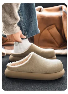 High-quality men's suede platform clogs with warm fleece lining for winter