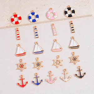 Mixed nautical enamel charms with anchor, sailboat, and lifebuoy designs for DIY jewelry