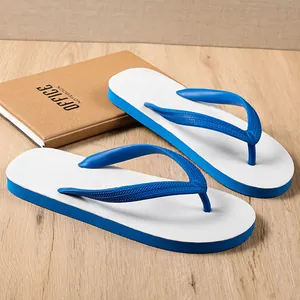 Summer men's non-slip rubber flip-flops in blue and white design for beach and outdoor