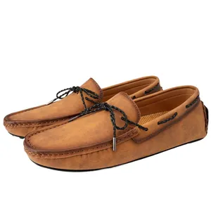 Mocassins marron classiques pour hommes, chaussures de conduite confortables sans lacets