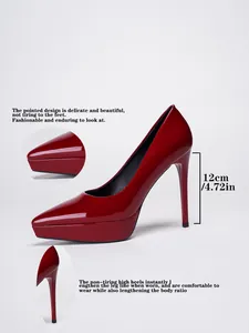 Detail view of 12cm red platform stiletto heels with pointed toe and elegant design