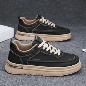 Japanese Harajuku Style Men Casual Skateboard Shoes Canvas Leather Mix Sneakers Thick Sole Work Shoes For Daily School Wear
