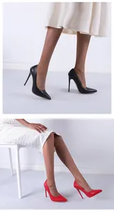 Detailed view of 12.5cm stiletto heels in black and red leather finishes