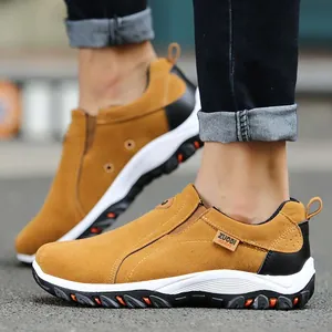Baskets de randonnée marron sans lacets pour hommes, chaussures de marche légères et confort