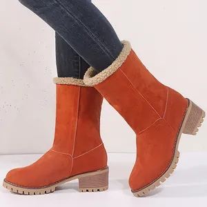 Cozy orange suede mid-calf winter boots with warm cream sherpa lining for women