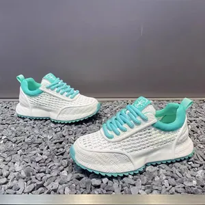 Breathable summer outdoor mesh sneakers in stylish white and mint green accents