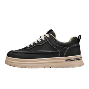 Black Japanese Harajuku style men's sneakers with beige thick sole and white stitching.