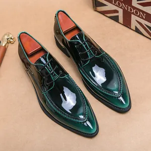 Men Business Formal Oxford Shoes Pointed Toe Patent PU Leather Shiny Lace Up Dress Shoes Fashion Gradient Color Wedding Banquet Office Shoes