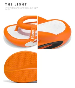 Detailansicht der orangefarbenen EVA-Flip-Flops mit dicker Sohle und rutschfestem Profil.