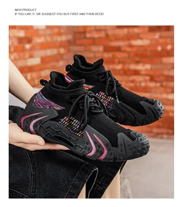 Detailed macro shot of breathable black knit sock sneakers with colorful textured details