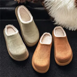 Warm fleece-lined men's slip-on clogs for autumn and winter home wear