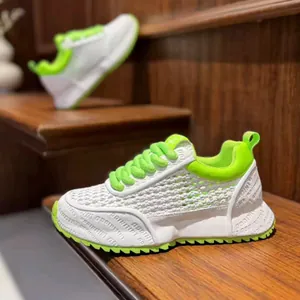 Men's breathable mesh sneakers in white and neon green for outdoor summer sports gear