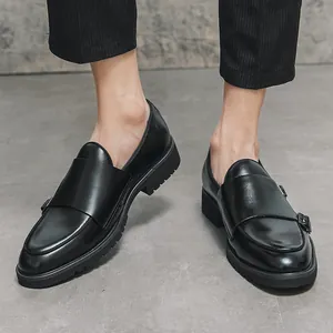 Klassieke zwarte dubbele Monk-strap schoenen voor heren met dikke profielzolen voor werk