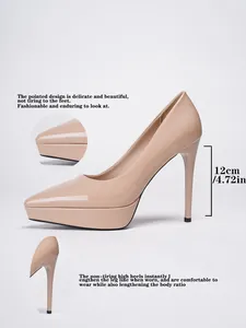 Detail of beige platform stilettos with 12cm high heel and pointed toe design
