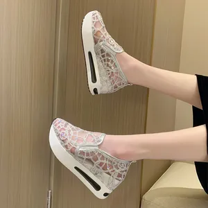 Women's silver lace mesh platform sneakers featuring sparkling sequins and thick soles