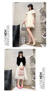 Elegant French style pointed toe sandals with pearl straps and chunky heels worn by model