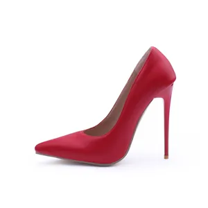Elegant red pointed toe stiletto high heels with 12cm heel for formal occasions.