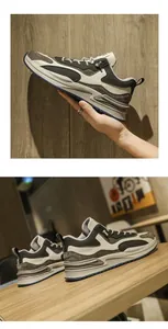 Japanische Herren-Retro-Sneaker mit dicker Sohle in Hand- und Lifestyle-Tischansichten