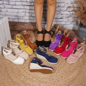 Sandalias de Cuña Espadrille para Mujer Plataforma Tacones Altos Correa Cruzada Elástica Parte Superior de Gamuza Zapatos de Playa