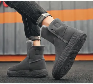 Botas de invierno para hombre en ante gris con suela gruesa y forro de piel cálida