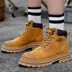 Bottes de travail classiques en cuir jaune pour hommes et femmes avec semelle épaisse