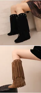 Detailansicht stilvoller Wildleder-Halbstiefel mit Fransenlagen und Sternennieten.