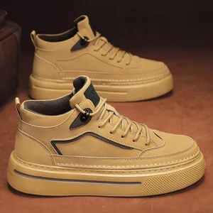 Chaussures Décontractées Montantes en Cuir pour Hommes Mode Style Britannique Bottes Martin à Lacets Toutes Saisons Sneakers à Semelle Épaisse
