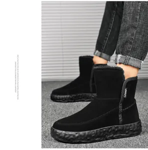 Botas de nieve de ante negro para hombre con suela gruesa de EVA y forro de felpa cálida