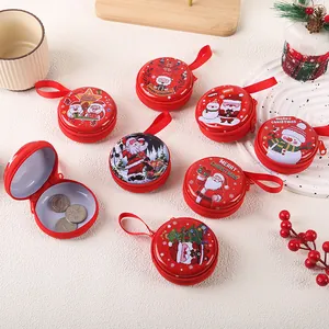 Runder Weihnachts-Münzbeutel aus Weißblech mit Weihnachtsmann-Motiv und Reißverschluss