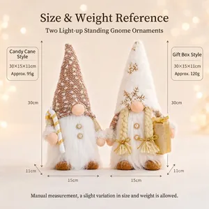Gnomes de Noël lumineux en peluche avec paillettes et longues barbes pour décoration de fête