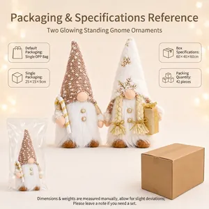 Gnomes de Noël lumineux en peluche avec chapeau paillettes, ornements de nains à LED