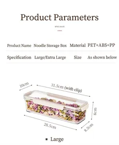 Dimension detail showing the measurements of the large airtight noodle storage container