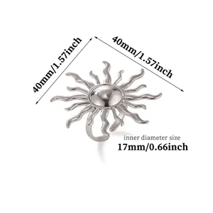 Detailed dimension view of silver sun shaped open ring with 40mm outer and 17mm inner diameter