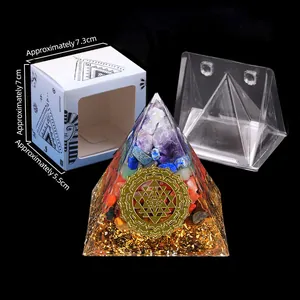 Piramide Orgonite in Pietra Cristallina Naturale Con Simbolo Sri Yantra Piramide Energetica Chakra in Resina Fatta a Mano