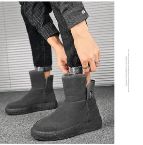 Botas de invierno cálidas en ante gris para hombre con suela de EVA y forro de piel