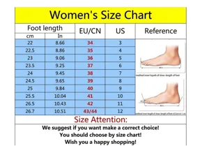 Guide des tailles chaussures femmes avec pointures EU, US et longueur du pied en cm/pouce