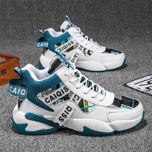 Men Breathable Thick Sole Dad Shoes Fashion High Top Basketball Sneakers Color Block Graffiti Sports Shoes for Men Unisex