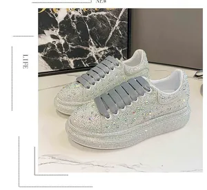 Close-up detail of luxury rhinestone-embellished platform sneakers for women