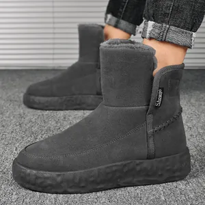 Botas de nieve para hombre en gamuza gruesa con forro cálido y suela de plataforma