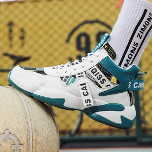 Stylish breathable chunky sneakers for men, white and teal sporty casual design