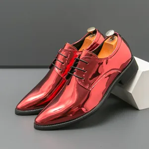 Herren Spitze Zehe Glänzend Lackleder Derby Schuhe Hochglanz Schnürung Business Schuhe Für Nachtclub Bankett Party Mode